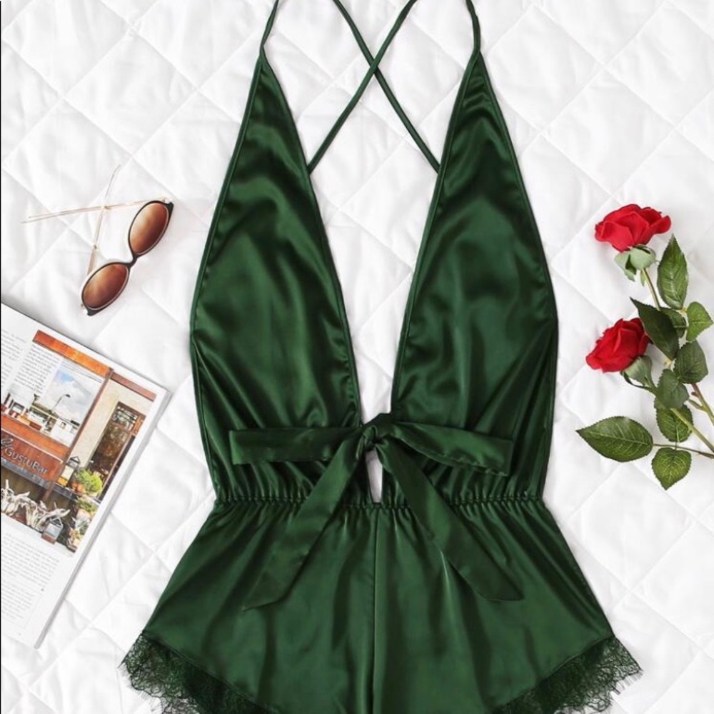 Green satin/silky romper/pajama